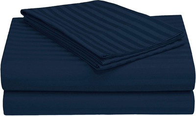 Bcp Cotton Double, Queen Flat 300 TC Striped Bedsheet(Pack of 1, Blue Hotel Bedsheet)