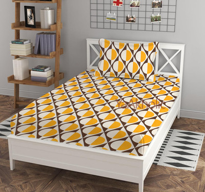YaAkholic 400 TC Cotton Single Printed Fitted (Elastic) Bedsheet(Pack of 1, Yellow Bedcover)