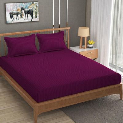 HAMMER HOME 104 TC Microfiber Double Striped Flat Bedsheet(Pack of 1, Wine)