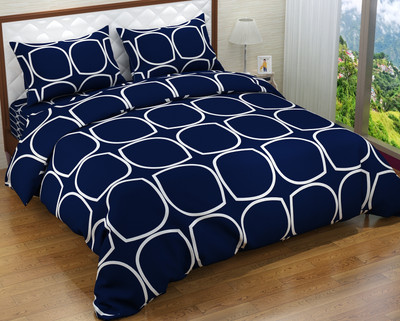 Aciloc Cotton Double Flat 120 TC Printed Bedsheet(Pack of 1, Blue, White)