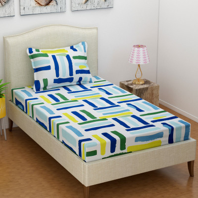 VAS COLLECTIONS 220 TC Microfiber Single Geometric Flat Bedsheet(Pack of 1, Light Blue & Multicolor)