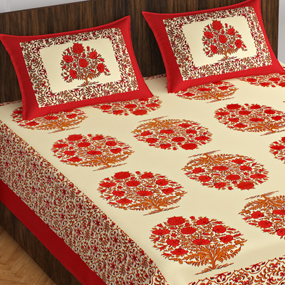 WAR TRADE Cotton Double Flat 104 TC Jaipuri Prints Bedsheet(Pack of 1, Multicolor)