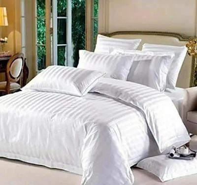 Impress Cotton King, Double Flat 210 TC Striped Bedsheet(Pack of 1, White)