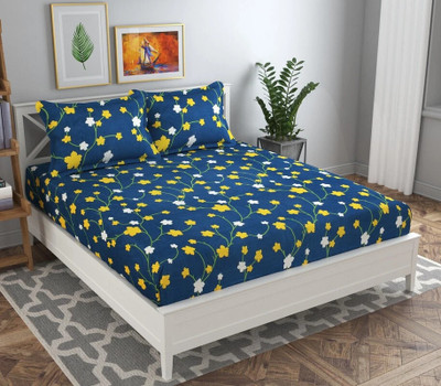 VAS COLLECTIONS Microfiber Double Flat 160 TC Floral Bedsheet(Pack of 1, Blue)