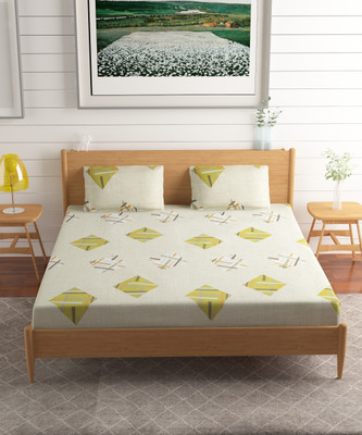CARLTON LONDON Cotton Queen Flat 104 TC Abstract Bedsheet(Pack of 1, Green)