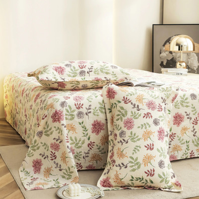 Story@home Satin King Flat 300 TC Floral Bedsheet(Pack of 1, Off White, Pink)