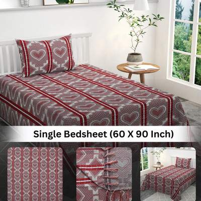 Mithan 280 TC Silk Single Abstract Flat Bedsheet(Pack of 1, Red)