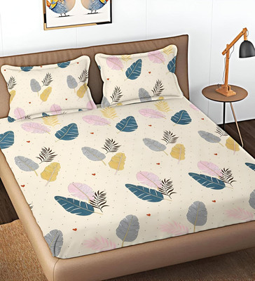 Ishantex World 210 TC Microfiber Double Floral Fitted (Elastic) Bedsheet(Pack of 1, Multicolor)
