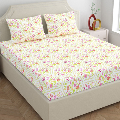 Dreamscape Cotton King Flat 140 TC Floral Bedsheet(Pack of 1, Blush Taffy)