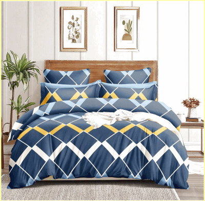 JUSTWAY 244 TC Polycotton Super King 3D Printed Fitted (Elastic) Bedsheet(Pack of 1, 28-Blue_1(45)145.ZigZag_28-Blue)