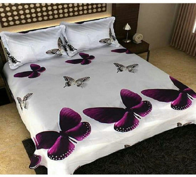 Aradhya Products 140 TC Microfiber Double 3D Printed Flat Bedsheet(Pack of 1, White)