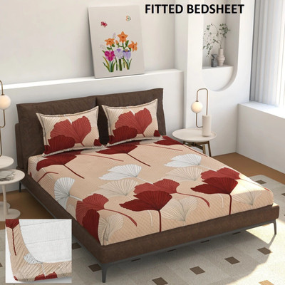 BLUEDOT Polycotton Double Fitted (Elastic) 200 TC Floral Bedsheet(Pack of 1, Multicolor)