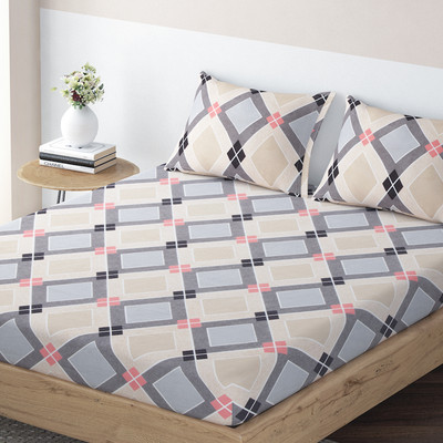 HOKiPO Microfiber King Fitted (Elastic) 260 TC Checkered Bedsheet(Pack of 1, Rhombus Grey)
