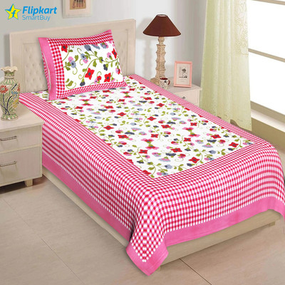 Flipkart SmartBuy Cotton Single Flat 180 TC Jaipuri Prints Bedsheet(Pack of 1, Pink, White, Green)