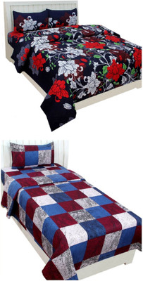 HSR Collection Cotton Double Flat 210 TC Printed Bedsheet(Pack of 2, Multicolor)