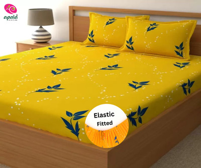 Apala 280 TC Microfiber King Printed Fitted (Elastic) Bedsheet(Pack of 1, Yellow)