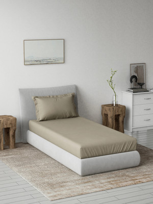 DDecor Cotton Single Flat 136 TC Self Design Bedsheet(Pack of 1, Beige)