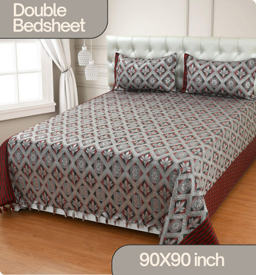 Mithan 280 TC Silk Double Abstract Flat Bedsheet(Pack of 1, Red)