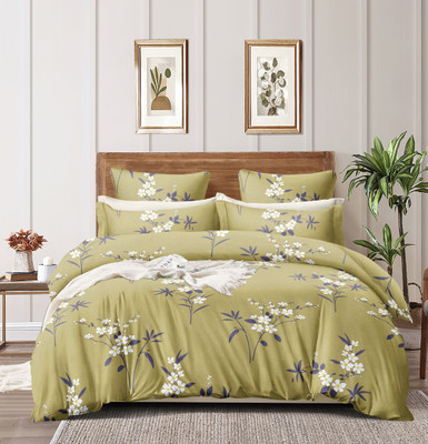 MORADO 210 TC Fleece Double Geometric Flat Bedsheet(Pack of 1, Green)