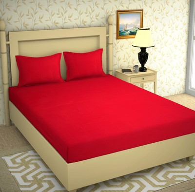 BROMWICK 144 TC Microfiber Double Solid Fitted (Elastic) Bedsheet(Pack of 1, Red)