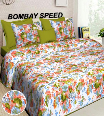 BOMBAY SPEED 280 TC Cotton King Floral Flat Bedsheet(Pack of 1, Green)