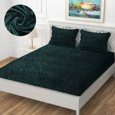 LATHWAL CREATIONS 254 TC Woolen King Solid Fitted (Elastic) Bedsheet(Pack of 1, Green)