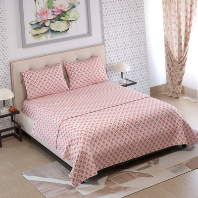 Layers Cotton Blend Double Flat 225 TC Printed Bedsheet(Pack of 1, Peach)