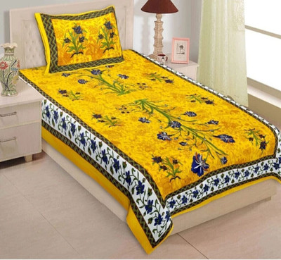 FABSOFT Cotton Single Flat 144 TC Jaipuri Prints Bedsheet(Pack of 1, Yellow)