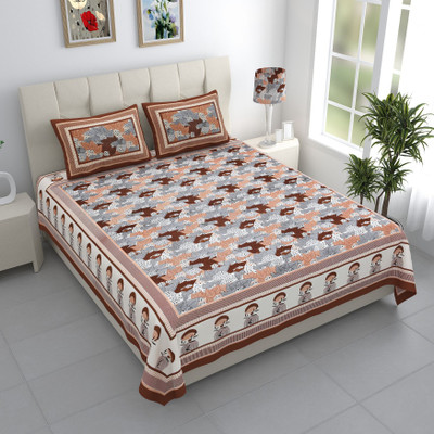 Bombay Spreads 144 TC Cotton King Jaipuri Prints Flat Bedsheet(Pack of 1, Maroon)