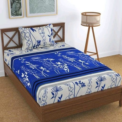 Decent Home 140 TC Microfiber Single Floral Flat Bedsheet(Pack of 1, Blue)