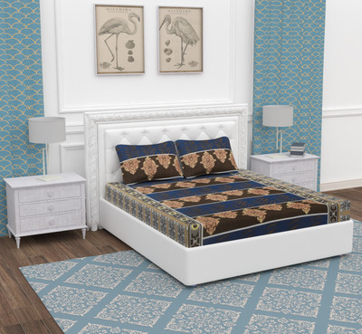 BEVI Microfiber Double Flat 300 TC Printed Bedsheet(Pack of 1, Multicolor)