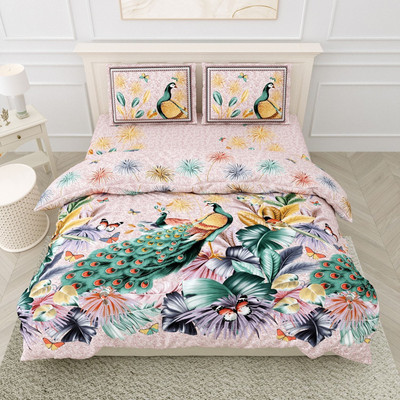 RJ Cotton King Flat 210 TC Printed Bedsheet(Pack of 1, Light Green)