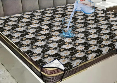 Kanushi Industries PVC Double Fitted (Elastic) 120 TC Printed Bedsheet(Pack of 1, Black, Multicolor)