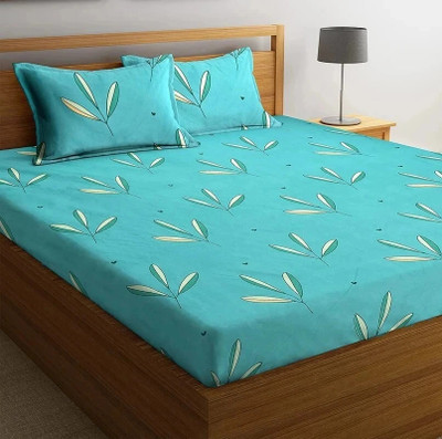Flipkart SmartBuy Microfiber Double Flat 110 TC Floral Bedsheet(Pack of 1, Mink Green)