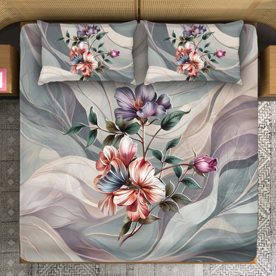 Home Sazawat Polycotton King Flat 390 TC Printed Bedsheet(Pack of 1, KING_Laharflower_S1)