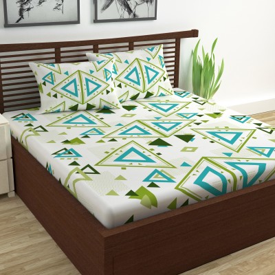 Divine Casa 144 TC Cotton Double Geometric Flat Bedsheet(Pack of 1, Green Tea)
