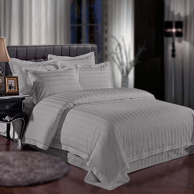 Relaxfeel 225 TC Cotton Double Striped Flat Bedsheet(Pack of 1, Grey)