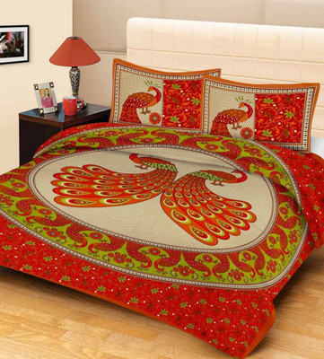sr enterprises Cotton Single Flat 144 TC Jaipuri Prints Bedsheet(Pack of 1, Red)