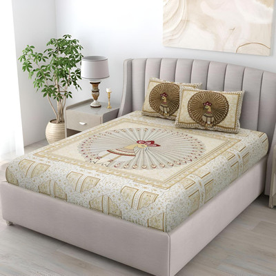 Bombay Spreads 220 TC Cotton King Jaipuri Prints Flat Bedsheet(Pack of 1, Multicolor)
