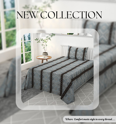 Mithan 280 TC Silk Single Abstract Flat Bedsheet(Pack of 1, Silk Bedsheet with 2 Pillow cover-Black)