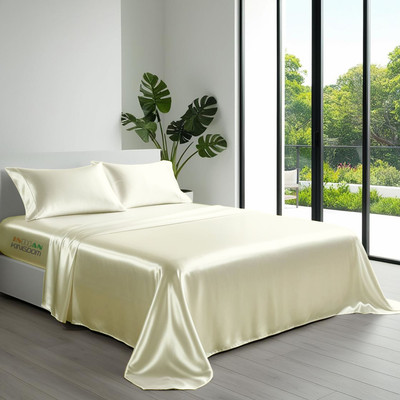 Indian Kingdom Satin Single Flat 400 TC Solid Bedsheet(Pack of 1, Beige)