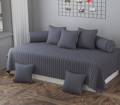 HOMYBEES Cotton Single Fitted (Elastic) 300 TC Striped Bedsheet(Pack of 1, Dark Grey)