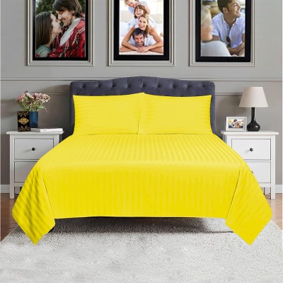 ADBENI HOME 300 TC Polycotton Queen Striped Flat Bedsheet(Pack of 1, Yellow)