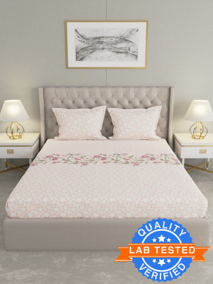 Raymond Home Cotton King Flat 140 TC Floral Bedsheet(Pack of 1, Peach)
