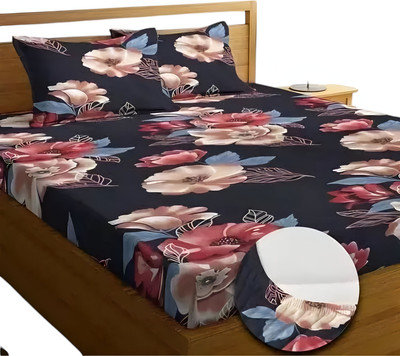 veerhl Microfiber Double Flat 250 TC 3D Printed Bedsheet(Pack of 1, Black)