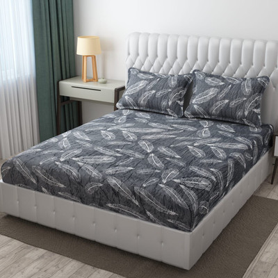 Skytex 240 TC Woolen King 3D Printed Fitted (Elastic) Bedsheet(Pack of 1, Grey)