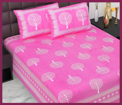 JAIPUR PRINTS Cotton Double Flat 210 TC Jaipuri Prints Bedsheet(Pack of 1, Pink)