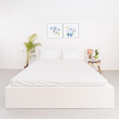 Oyvu Cotton Double Flat 300 TC Solid Bedsheet(Pack of 1, White Gold Chess)