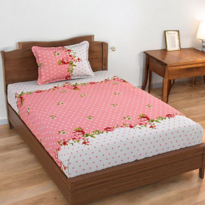 HOMYBEES Cotton Single Flat 220 TC Abstract Bedsheet(Pack of 1, Pink)