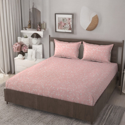 HUESPACE Cotton, Microfiber Double Flat 300 TC Floral Bedsheet(Pack of 1, Pink)